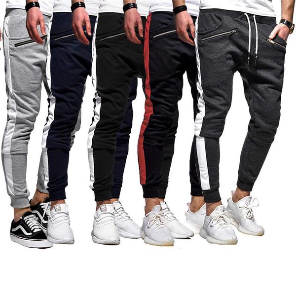 

mens designer pants casual mid waist zipper pocket loose sports trousers plus size mens clothing spring, Black