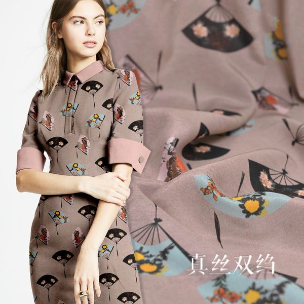 

spring and summer new 16mm fan print silk crepe de chine fabric natural silk fabric dress shirt diy clothing cloth 140cm wide, Black;white