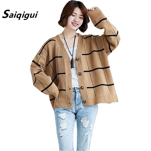 

saiqigui 2019 autumn winter knitted cardigans long sleeve women oversize casual loose knitted women sweaters outwear, White