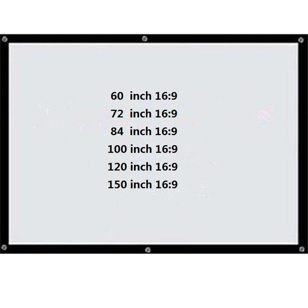 

portable foldable projector projection screen 16:9 home theater movies party curtain wall mounted 60 72 84 100 120 150 inch white