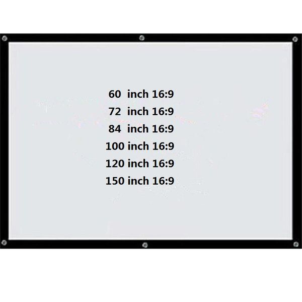 

portable foldable projector projection screen 16:9 home theater movies party curtain wall mounted 60 72 84 100 120 150 inch white