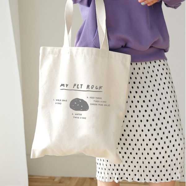 

letter printing fashion simple casual canvas tote eco large capacity women handbag shoulder bags cool kawaii kpop foldable