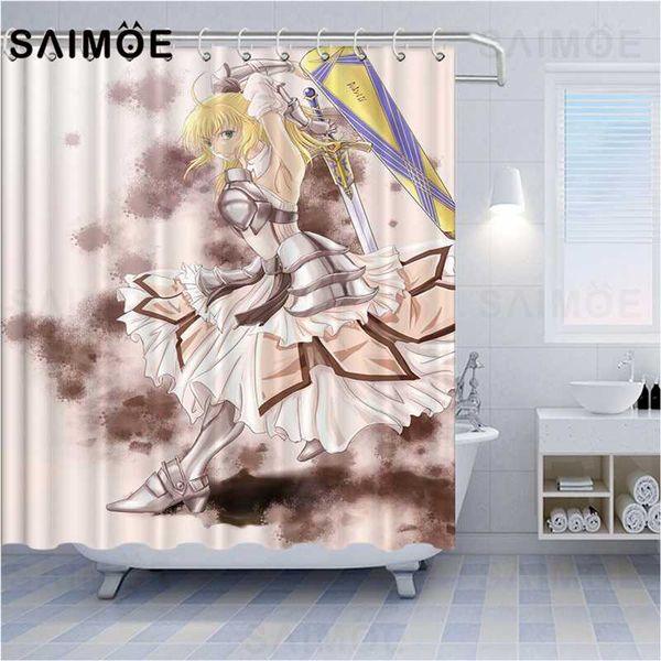 

atomax anime shower curtains hard armor female warrior bathroom curtain fate stay night glowing sword waterproof bath curtain