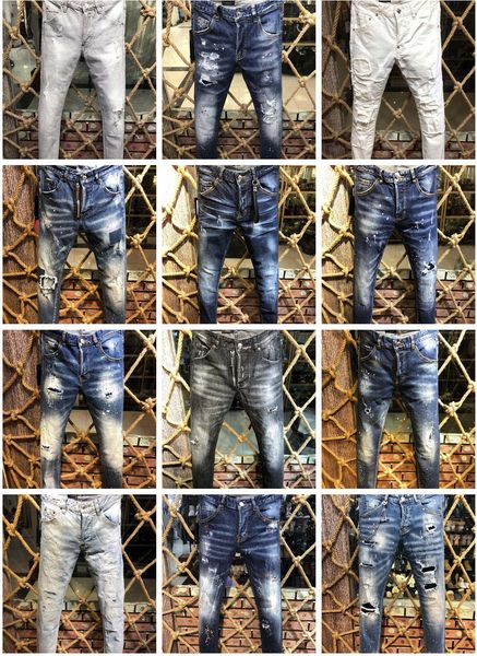 

new 2019 designer jeans mens denim jeans embroidery fashion holes trousers autumn and winter man long pants, Blue