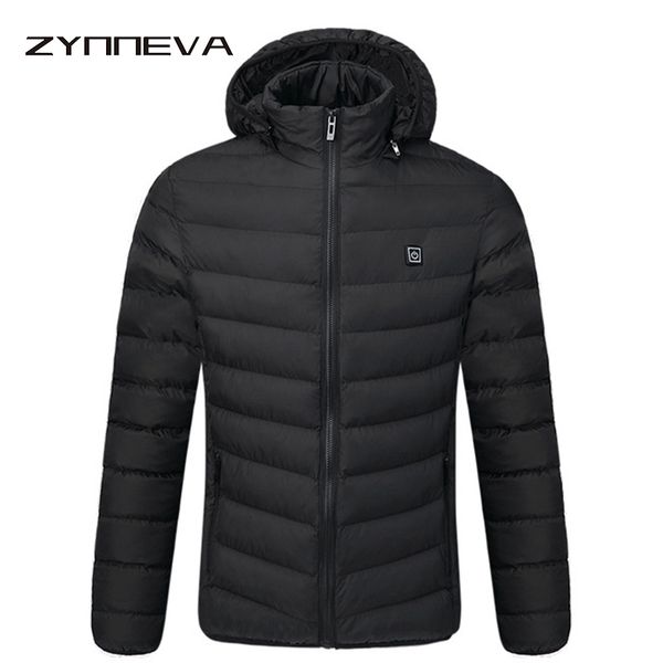 

zynneva ourdoor electric heating jackets men women feather down cotton heated coats winter thermal warm hooded clothing gk6108, Blue;black