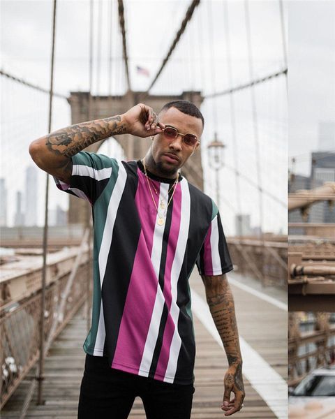 

mens designer vertical stripes tshirts fashion colorful short sleeve high street hiphop mens summer tshirts, White;black