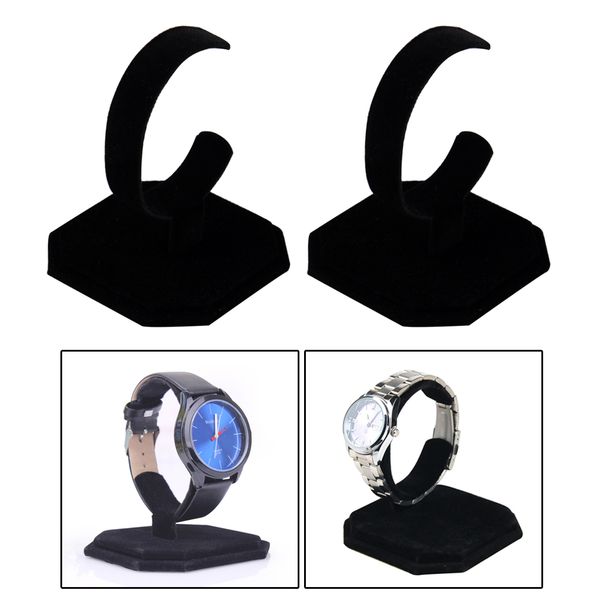 

2 velvet c-type jewelry bracelet bangle watch display rack stands holder, Black;white
