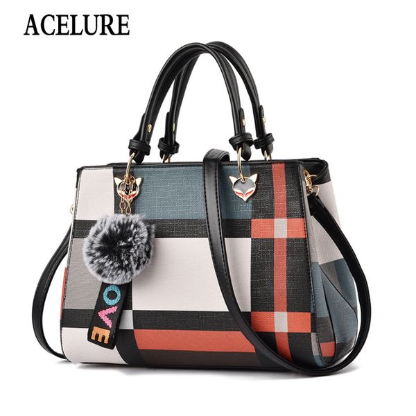 

acelure fashion new style women's bag stitching leather hairball messenger bag one shoulder diagonal handbag totes