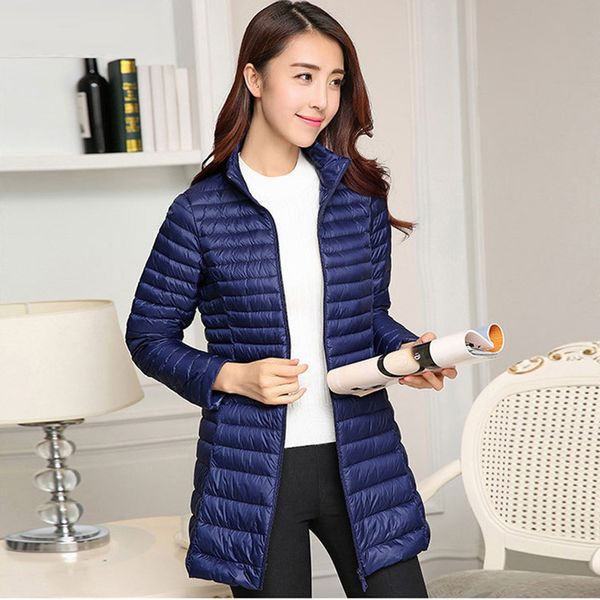 

fashion slim spring autumn ladies white duck down jackets women down jackets long casual stand collar coats outwear lj2048, Black