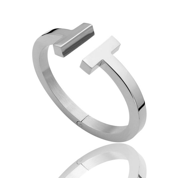 

Fashion New Stainless Steel Double T Bracelet bangle jewelry Cuff 18K Rose Gold plate Bangles Bracelets For Women Heart Love Bracelet gift