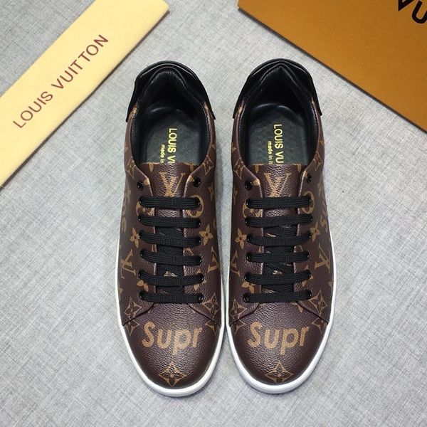 

brand design sneakers low cut lace up flats shoes for men male leather sneakers casual shoes with dust bag, Black