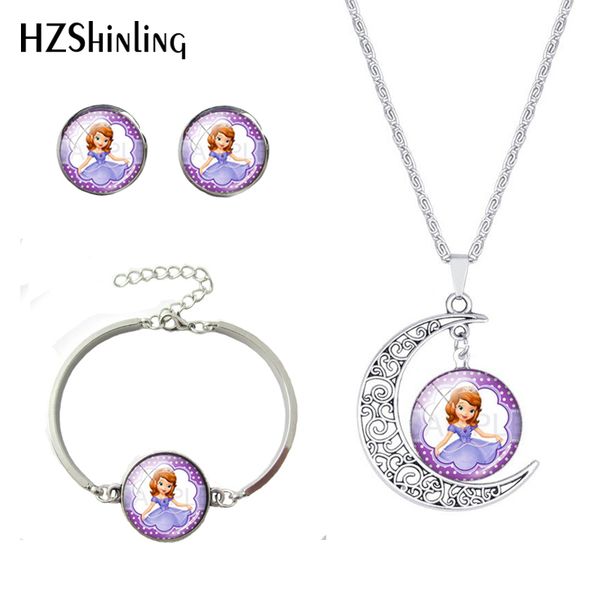 

прекрасные принцессы мультфильм стиль подвеска браслет серьги ручной серебряное ожерелье луны ювелирные наборы женщины девушки подарки, Silver
