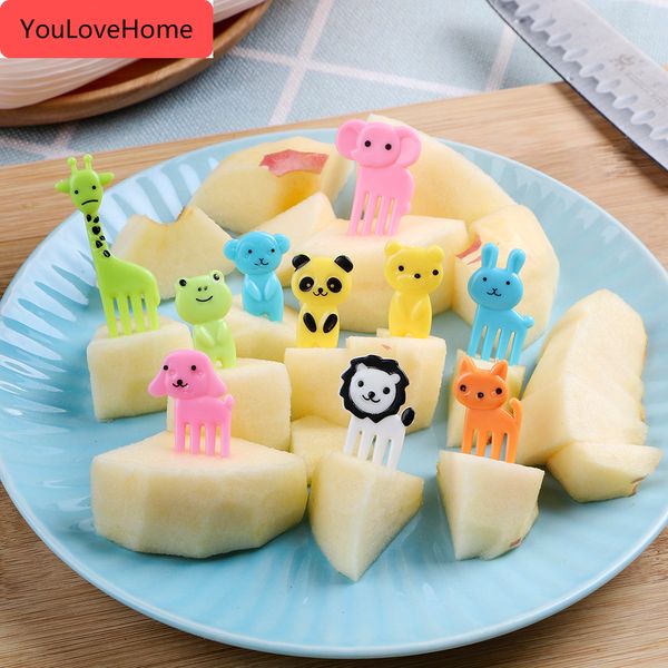 

mini cartoon snack cake dessert food fork 10pcs/pack for children bento lunches toothpick animal farm fruit fork