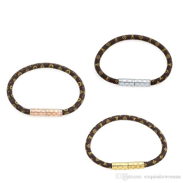 

brand classic vintage pattern leather bracelet fashion titanium cuff bracelet designer jewelry couple bracelet, Golden;silver