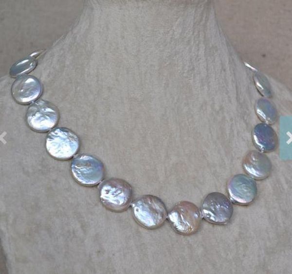 

unique pearls jewellery store 18mm big white coin genuine freshwater pearl necklace charming women gift fine jewelry, Silver