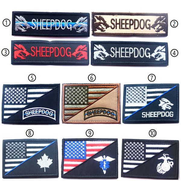 Amerika Birleşik Devletleri Kanada Bayrağı Tıbbi Sheepdog Yama Moral Taktik Yamalar Hookloop Nakış Rozeti Askeri Ordu Armband Rozeti