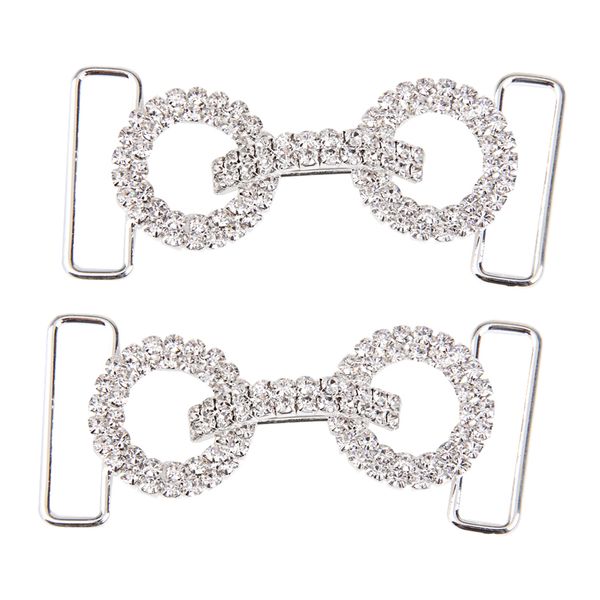 

2pcs double ring crystal rhinestone buckle bikini chain side connectors, Black