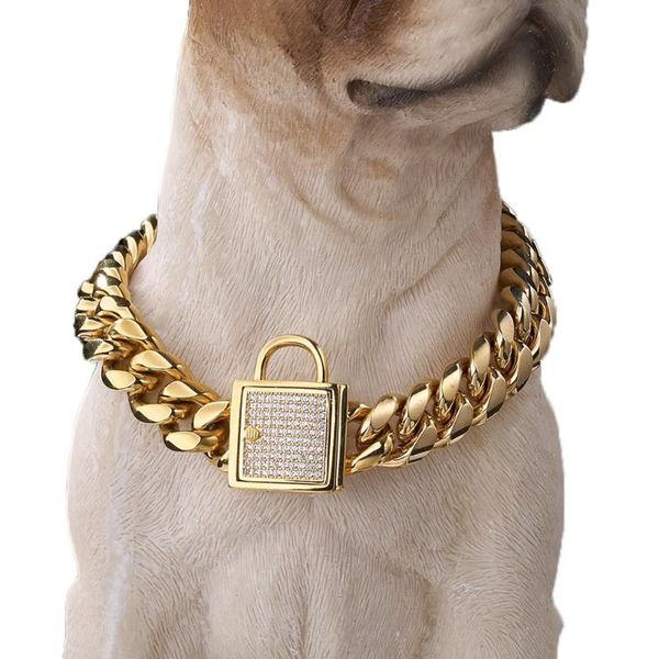 

comfortable dogchoke miami cuban chain bling cz button dog collar strong stainless steel metal slip chain training collar, Silver