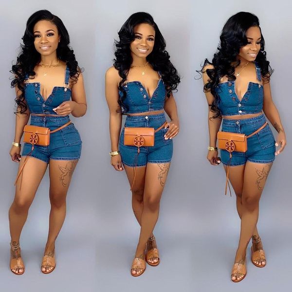 

fashion women summer shorts set femme crop camis+pockets shorts suit casual women denim 2pcs two piece streetwear sets, White