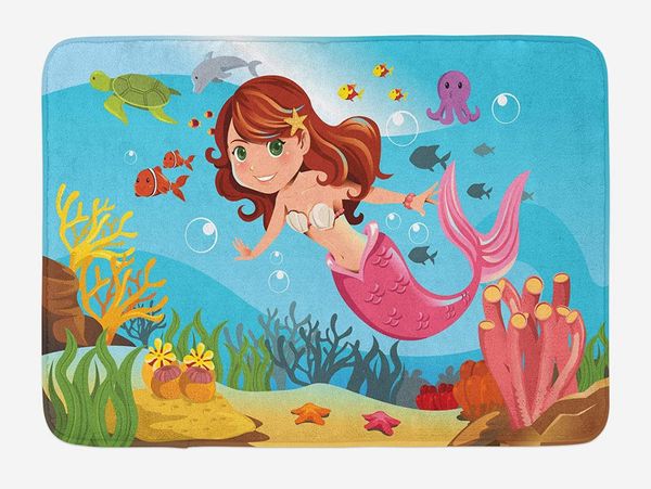 

underwater doormat fairy mermaid swimming underwater in the ocean smiles cheerful happiness theme home decor door floor mat rugs