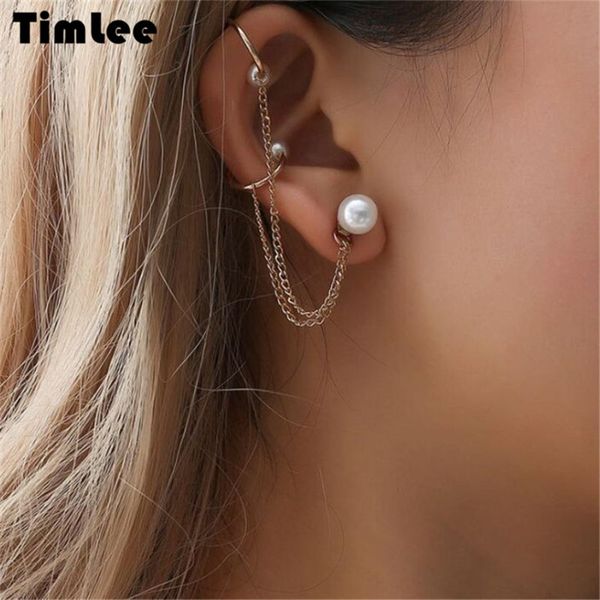 

timlee e082 new personality imitation pearl tassels chain drop earring one piece,fashion jewelry wholesale, Silver