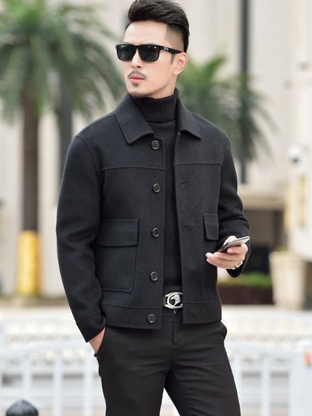 

boollili 100% wool coat men short double-sided wool jacket overcoat korean style mens coats and jackets casaco masculino, Black