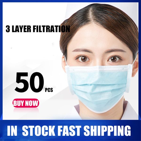 

50 100pcs solid color face mask non-woven disposable protective masks anti-dust earloops mouth masks maschera mascara