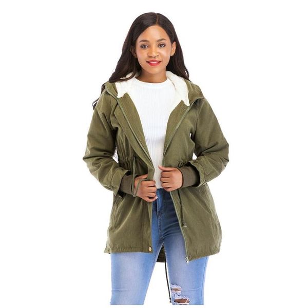

women's winter warm long hooded drawstring waist jacket pocket cotton clothing #4o14, Black