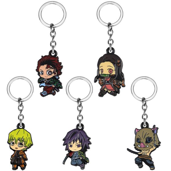 

keychain gift anime demon slayer kimetsu no yaiba pendent tanjirou nezuko zenitsu inosuke cosplay car key jewelry accessories, Silver