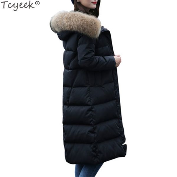 

tcyeek down parka women duck down jackets female winter coat 2019 new long hoody natural raccoon fur overcoat plus size lx1250, Black