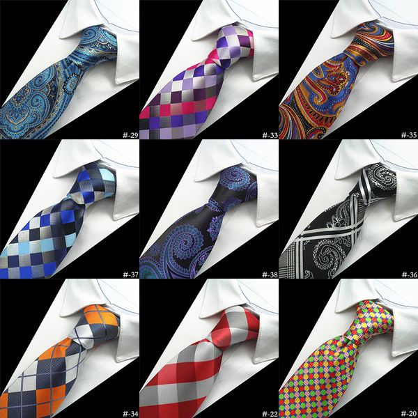 

ricnais brand 100% silk neck tie for men plaid paisley corbatas hombre 8 cm gravata tie formal social event wedding dress set, Black;blue