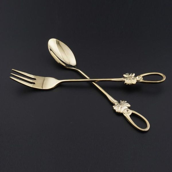 

coffee dessert smooth spoon fork kit romantic tableware gold tone stainless steel butterfly long handle fruit fork set an2813