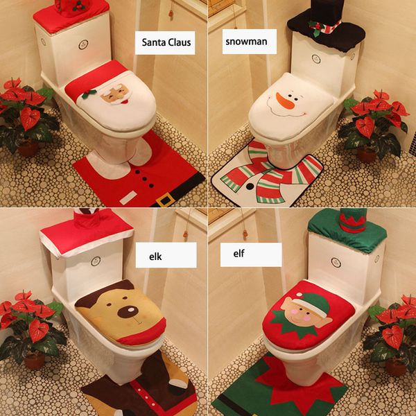 

3pcs fancy santa claus rug seat bathroom set contour rug christmas decoration xmas party supplies for new year