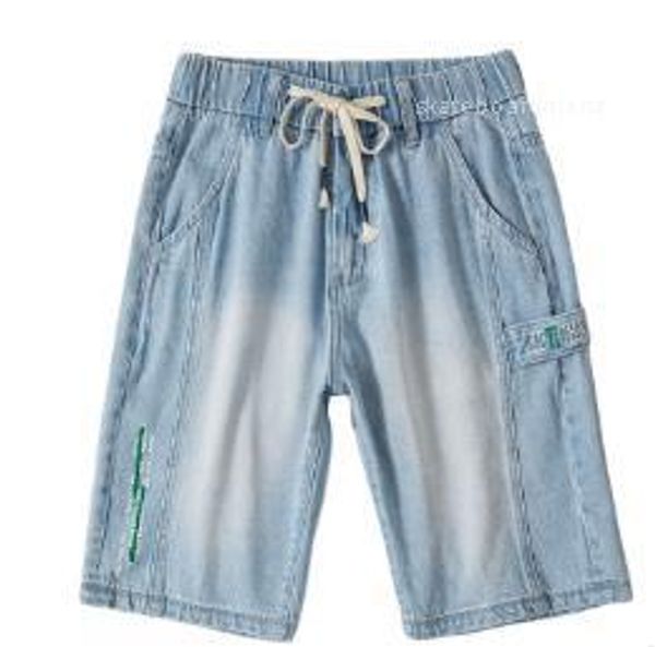 

fashion solid color mens designer shorts relaxed summer elastic waist pants knee length jeans male clothing, White;black