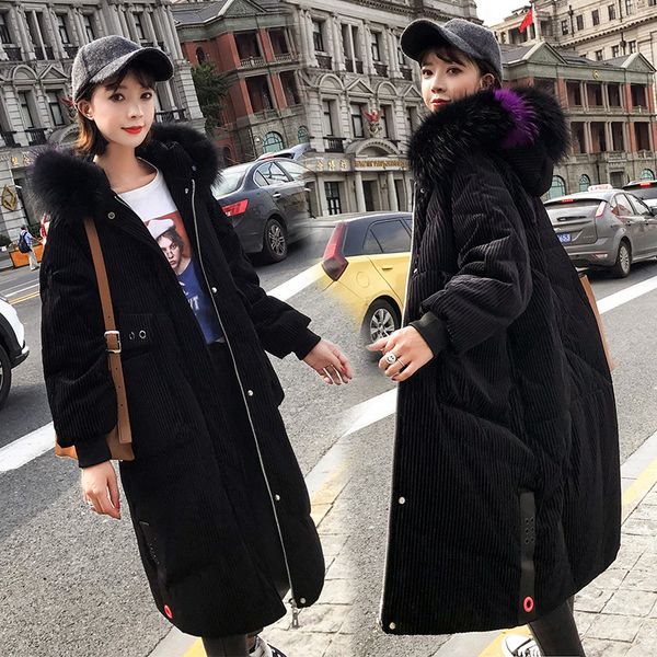 

price 198 p shoot 2018 winter korean-style down jacket women's gold velvet natural detox ren tiao loose-fit long coat cotton, Blue;black
