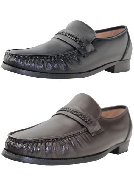 

men's casual comford leather shoes lightweight wide width comfort loafers low solid color flat peas shoes, Black