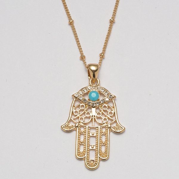 

hamsa fatima hand pendant necklaces evil eye charm inlaid turquoise necklace for women men bohemian statement jewelry accessories dhl, Silver