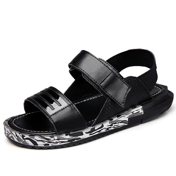 

2019 new summer fashion platform men shoes flat heels mixed colors comfort mens leisure sandals mans hook & loop outside shoes, Black