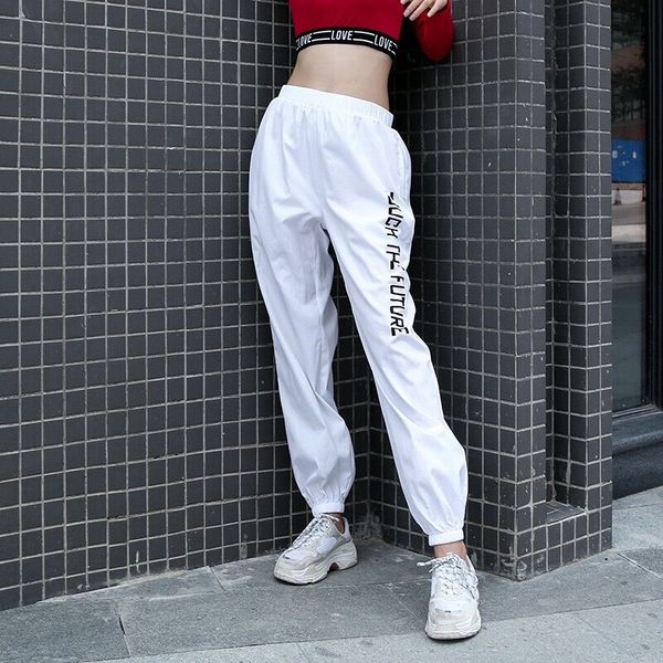 

white высокой талии брюки женской 2019 streetwear письма печати треники женщин карандаш брюки мода непроницаемых брюки, Black;white