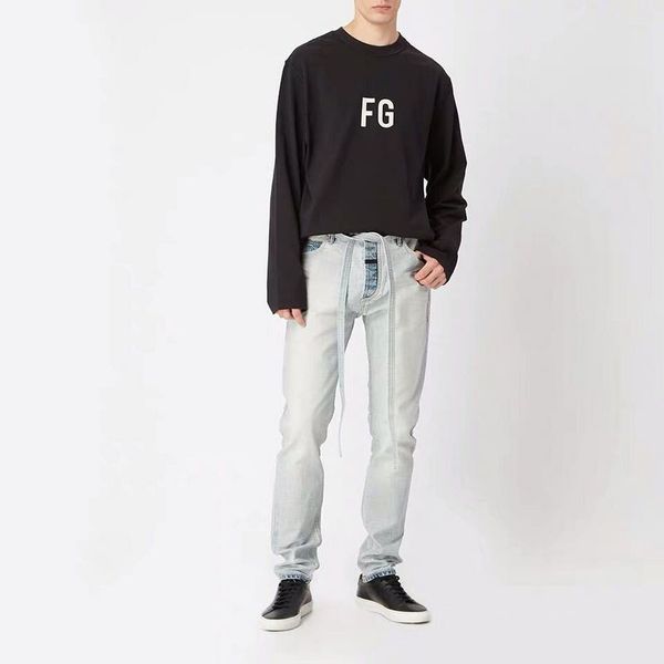 

2019 fg version light washed men god's fear style denim jeans hiphop streetwear skinny fit men jeans pants trousers, Blue