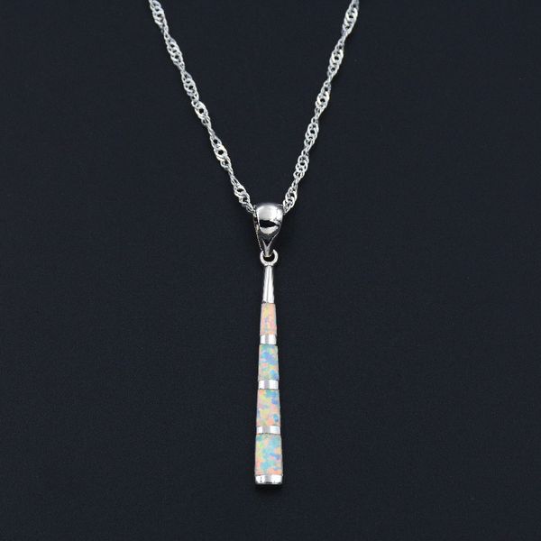

chic white fire opal stone baseball bat design pendant necklace, Silver