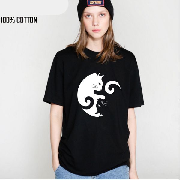 

womens women shirts 100% cotton cat print women t shirt casual o neck ruched women short sleeve tshirt female, White