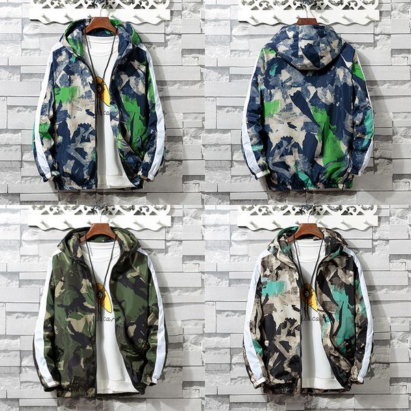 

men's casual cardigan new camouflage hooded windbreaker fashion long jacket, Black;brown