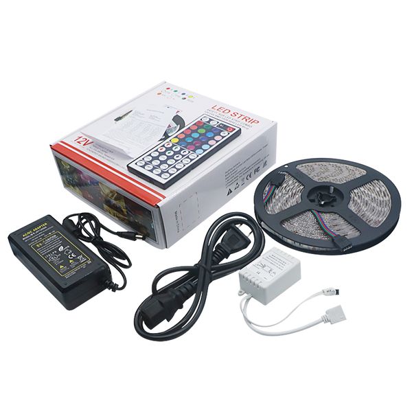 

smd 5050 led strips rgb lights kit waterproof ip65 300 leds + 44 keys remote control + 12v 5a power supply with gift box