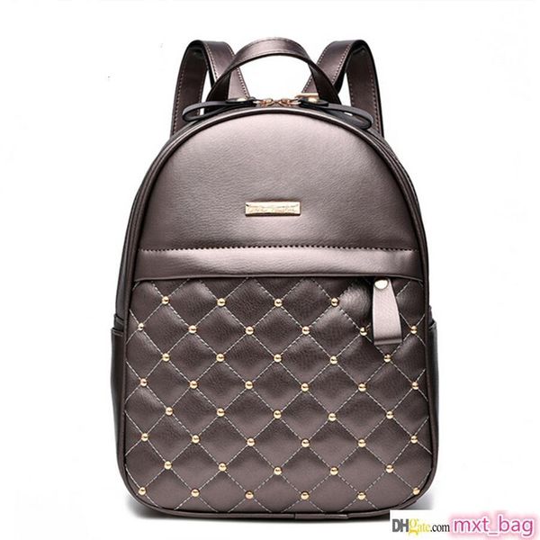 

женщины рюкзаки мода причинно сумки высокого качество rivet бисер женского мешок плеча pu кожаный рюкзак для девочек женщин сумки