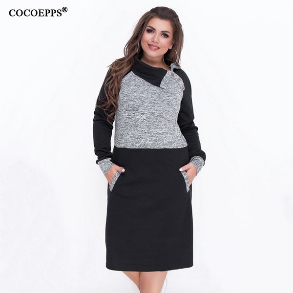 

2019 осень 5xl 6xl большого размера женщины платья зима лоскутных женщины плюс размер теплого платья-футляр больших размеров элегантные плат, Black;pink