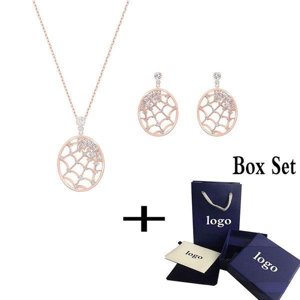 

swa 2019 fashion trends new precisely pendant set rose gold round spider web iced crystal crystal jewelry necklace, Silver