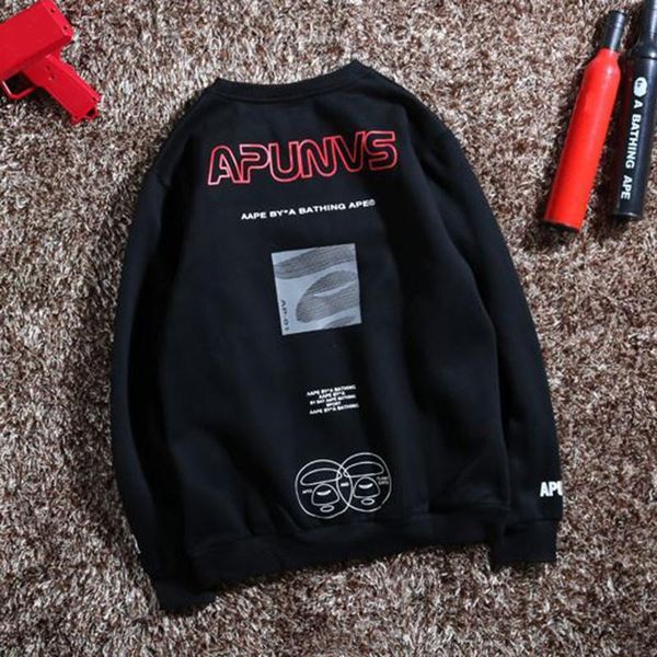 

aape 2019 новая мода мужские толстовки мужские с длинными рукавами модные повседневные толстовки aape mens desigshirt черный m-2xl, Black