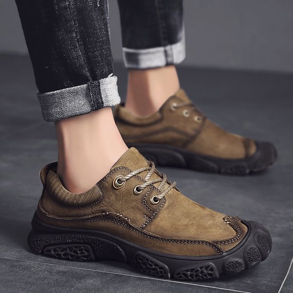 

genuine leather men's hiking shoes anti-collision toe cap sport climbing shoe travel comfortable outdoor sport sneakers footwear