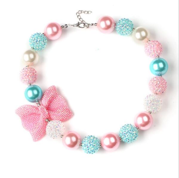 

butterfly-knotted children's beaded necklace jewelry for little girls kids necklaces fashion girls necklace pink diamond bead, Red;brown